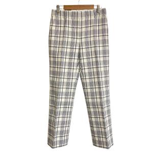 良品 TORY BURCH トリーバーチ チェックスラックス パンツ 0 ブルー ホワイト レディース 古着 中古