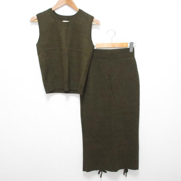 美品 AMERI アメリ ノースリーブニット ロングスカート セットアップ サイズF カーキ レディ...