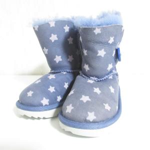 美品 UGG アグ ベイリーボタン スター 星柄 ムートンブーツ 1018538T キッズサイズ US8 15cm ネイビー キッズ 古着 中古