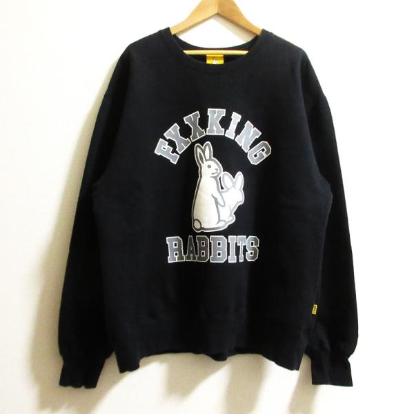 良品 FR2 エフアールツー ラビットプリント スウェットトレーナー サイズXL ブラック メンズ ...