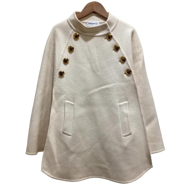 美品 EMILIO PUCCI エミリオプッチ ウールカシミヤ 金釦 リバーポンチョコート ケープ ...