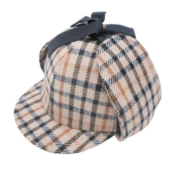 美品 DAKS ダックス ディアストーカー ツイード ハウスチェック ホームズキャップ シャーロック...