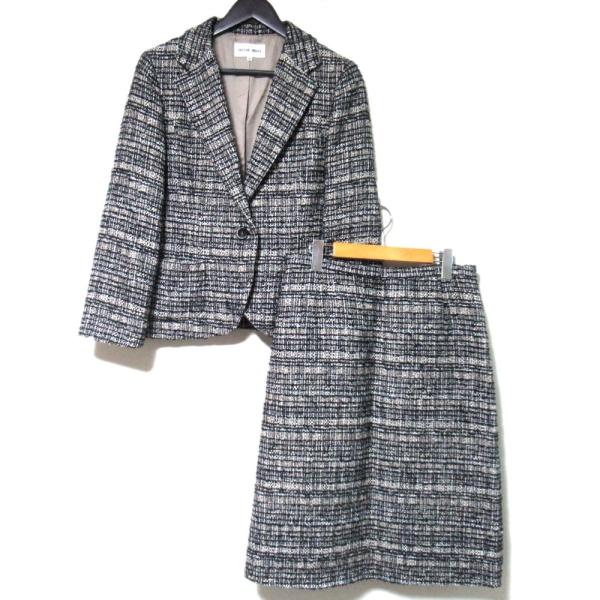 美品 HANAE MORI ハナエモリ ツイード テーラードジャケット+スカート セットアップ サイ...