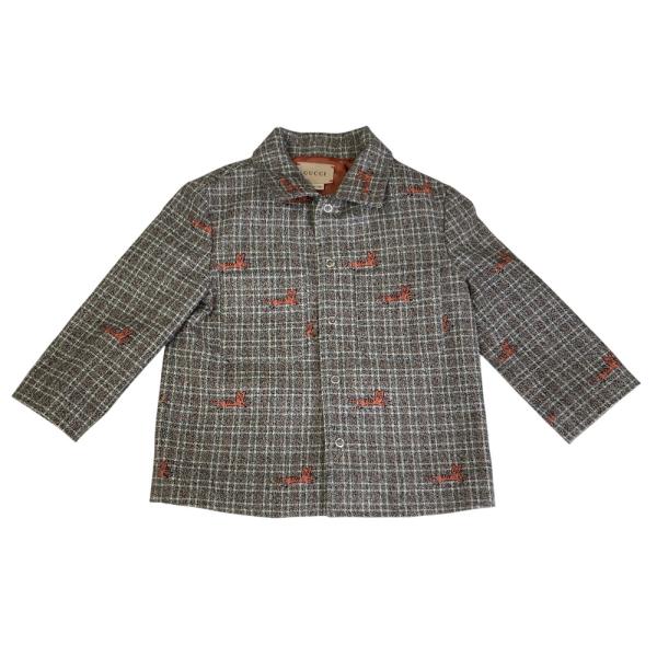 美品 GUCCI グッチ キャットエンブロイダリー シャツジャケット キッズ SIZE80 グレー系...
