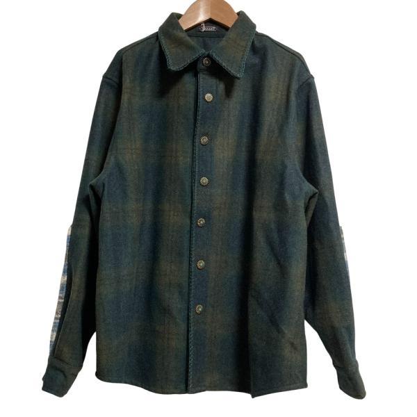 未使用 KARAKU カラク エルボーパッチ フランネルシャツジャケット サイズM グリーン系 メン...