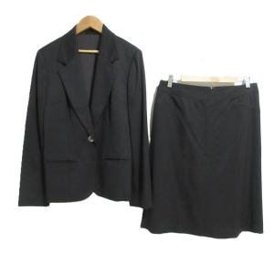 美品 BURBERRY LONDON バーバリーロンドン テーラードジャケット スカート スーツ セットアップ 大きいサイズ42 ブラック レディース 古着 中古