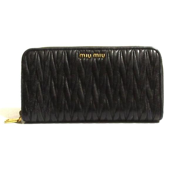 良品 miu miu ミュウミュウ マテラッセ レザー メタルロゴ ラウンドファスナー 長財布 ロン...