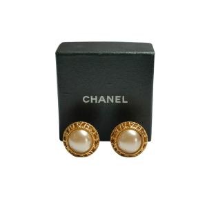良品 94A CHANEL シャネル ヴィンテージ フェイクパール サークル クリップイヤリング 箱付き ゴールドカラー レディース 古着 中古