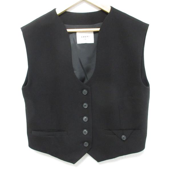 美品 24SS AMERI アメリ ウェーブカラー ショート ジレ ベスト サイズM ブラック レデ...