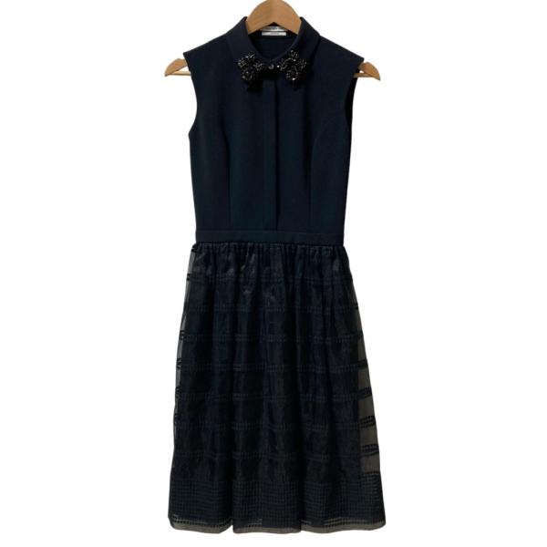 良品 FOXEY NEW YORK フォクシーニューヨーク ビジュー装飾 ノースリーブ ワンピース ...