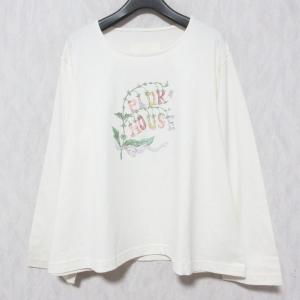美品 PINK HOUSE ピンクハウス スイートピー ロゴプリント カットソー ロングスリーブ Tシャツ A2151UP0220 ホワイト レディース 古着 中古