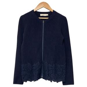美品 TORY BURCH トリーバーチ レースドッキング ジップブルゾン ジャケット XS ネイビー レディース 古着 中古