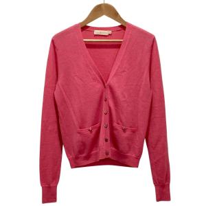良品 TORY BURCH トリーバーチ Vネック ウール ニットカーディガン XS/TP ピンク レディース 古着 中古