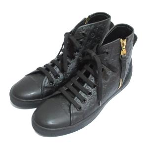 美品 LOUIS VUITTON ルイヴィトン モノグラムエンボス サイドジップ ハイカットスニーカー 36 23cm相当 ブラック レディース 古着 中古