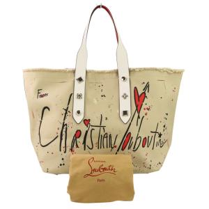 良品 Christian Louboutin クリスチャンルブタン フランジバス スタッズ トートバッグ 3215052 ベージュ レディース 古着 中古