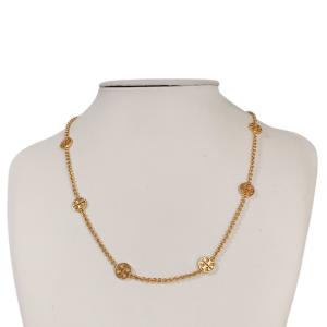新品同様 TORY BURCH トリーバーチ ミラー サークルロゴ ダブルT チェーンネックレス アクセサリー ゴールドカラー レディース 古着 中古