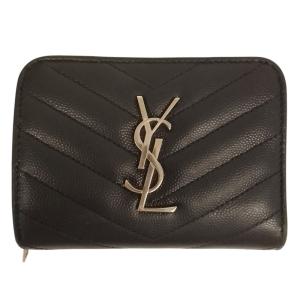 Yves Saint Laurent イヴサンローラン カサンドラ Vステッチ ウォレット 二つ折り財布 GUE403723 ブラック レディース 古着 中古
