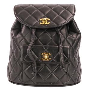 美品 CHANEL シャネル ヴィンテージ マトラッセ ラムスキン チェーンショルダー ターンロック バックパック リュックサック ブラック レディース 古着 中古