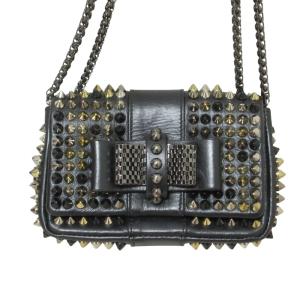美品 Christian Louboutin クリスチャンルブタン スウィートチャリティー スパイク チェーン ショルダーバッグ ブラック レディース 古着 中古