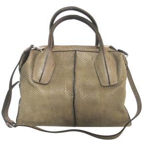 美品 TOD'S トッズ Dスタイリング パイソンレザー 2WAY ショルダーバッグ ハンドバッグ カーキ ベージュ系 レディース 古着 中古