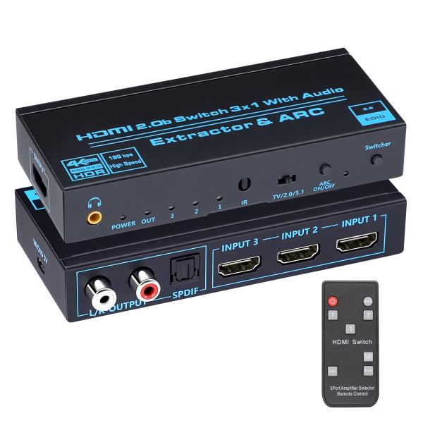 BLUPOW 4K60Hz・HDR対応 HDMI2.0切替器 3入力1出力 + 音声分離（光デジタル...