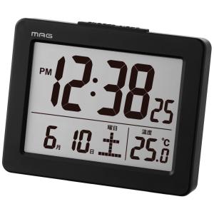 MAG(マグ) 目覚まし時計 置き時計 小型 小さい デジタル 温度計 カレンダー 電子音 アラーム スヌーズ ライト ブラック ブリム 卓上時計 デ