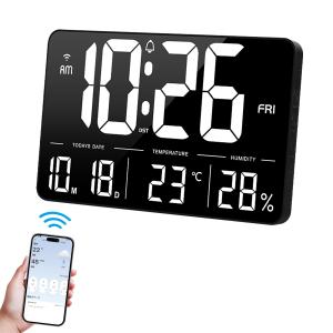 DFBL Wi-Fi 時計 デジタル時計 壁掛け 大型 LED 目覚まし時計 明るさ調節可能 月/日/温度/湿度/時刻表示 12時間/24時間切替式W
