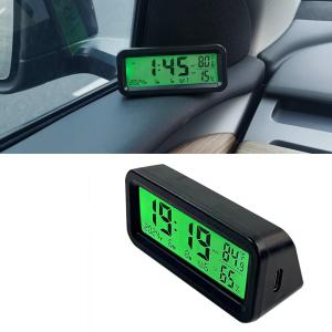 KASELIN 車載時計【ソーラー充電・USB充電可能】 二重色の光 LEDバックライト 4in1 日付/時刻/温度/湿度表示 カレンダー表示機能 デ