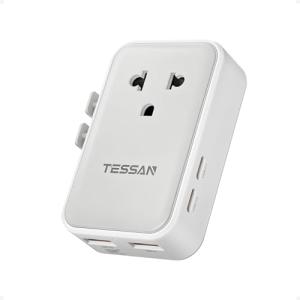 海外 変換プラグ 全世界対応 TESSAN 超薄型海外旅行用コンセント C BF O Aタイプ対応 4USB(2USB-C）付き PD25W急速充電