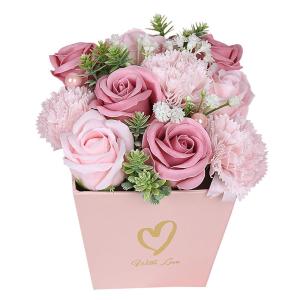 DIFEIUKI ペット お供え 花 カーネーション バラ ピンクローズ 石鹸花 フラワーボックス ソープフラワー ブーケ 枯れない花 造花 犬 猫