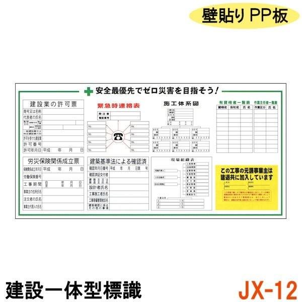 建設一体型標識 JX-12 壁貼りタイプ PP製 建設業の許可票 / 労災保険関係成立票 / 緊急時...