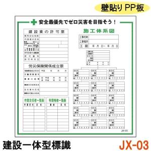 建設一体型標識 JX-03 壁貼りタイプ PP製 建設業の許可票 / 労災保険関係成立票 / 作業主任者一覧表 / 有資格者一覧表 / 施工体系図｜kiitos-shop