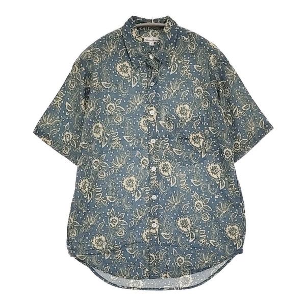 Steven Alan レーヨン コットン 花柄 ボタニカル サイズS 半袖シャツ ブルーグレー ア...