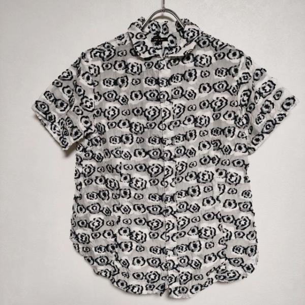 R&amp;D.M.Co- コットンシルクキュプラ 花柄ジャガード 半袖 ブラウス シャツ ホワイト ブラッ...