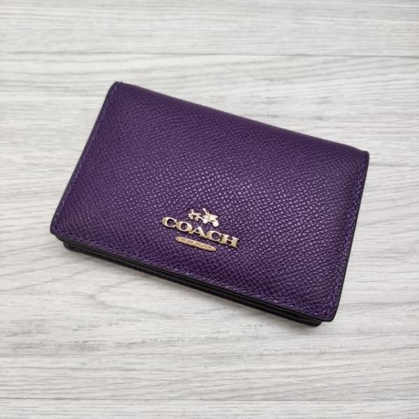 COACH 新品 名刺入れ パスケース レザー 革 箱付き 52544 カードケース パープル コー...