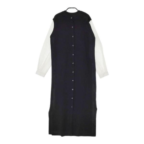 AMERI ドッキング ストール付き ニットシャツ ワンピース ブラック ホワイト アメリ 5-01...