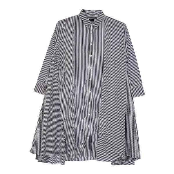 R&amp;D.M.Co- コットンストライプ ドレープロングシャツ 長袖シャツ ネイビー ホワイト オール...