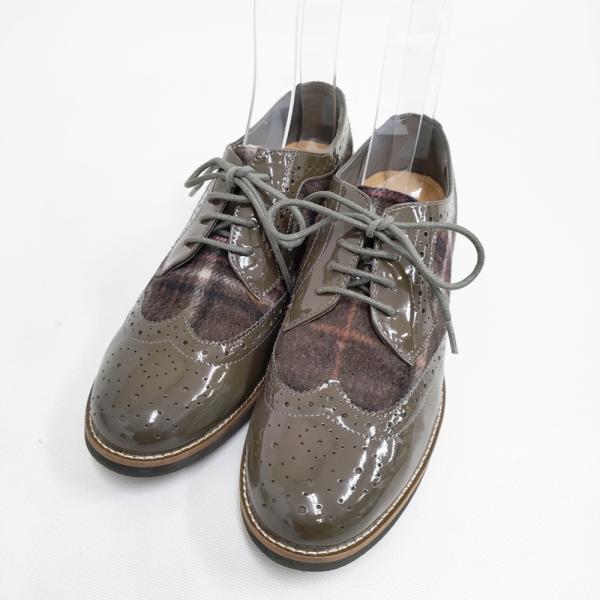 MACKINTOSH PHILOSOPHY ウイングチップ パテント エナメル ウールチェック シュ...