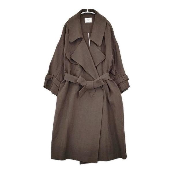 AMERI BIG COLLAR LONG COAT 01920750170 ベルト付き リネンコッ...