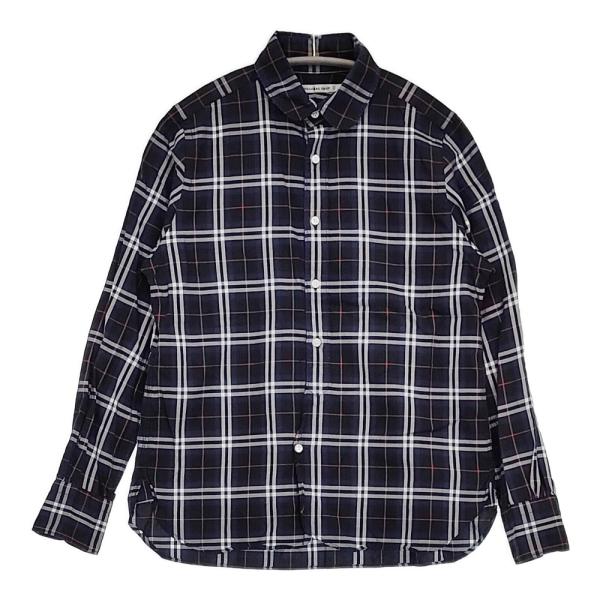 ANGLOBAL SHOP/HAVERSACK チェック柄 丸襟 コットン 長袖シャツ ネイビー ブ...