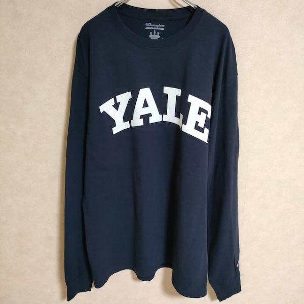 Champion YALE イエール プリント ロンT 長袖Ｔシャツ カットソー ロンＴ ネイビー ...