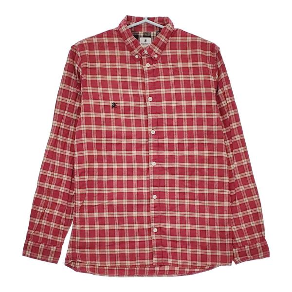 R.NEWBOLD コットン ボタンダウン BD チェック サイズM 長袖シャツ レッド アールニュ...