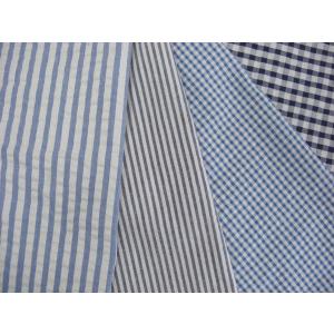 生地 サッカー インディゴ チェック ストライプ 綿100%