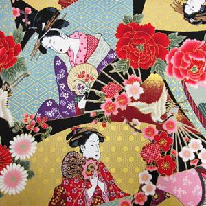 布 生地 浮世絵写楽(黒) 和柄 手芸 1m単位の商品画像
