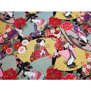 布 生地 浮世絵写楽(黒) 和柄 手芸 1m単位の詳細画像1