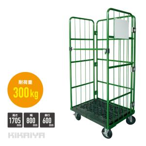 カゴ台車 ロールボックスパレット（緑） W800xD600xH1705mm
