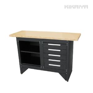 作業台 5段 ブラック 引き出し付 ウッド天板 ワークベンチ