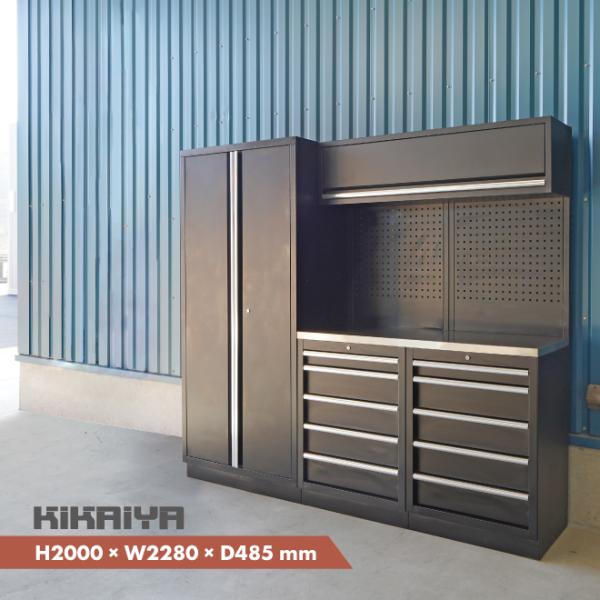ガレージ キャビネット コンビネーション H2000×W2280×D485mm 作業台 ステンレス天...