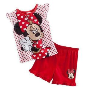 【送料無料】キッズ 子供服 ジュニア 上下セットルームウェア  パジャマ 半袖&amp;短パン(ミニーマウス)90cm〜130cm　春夏　薄手綿100％