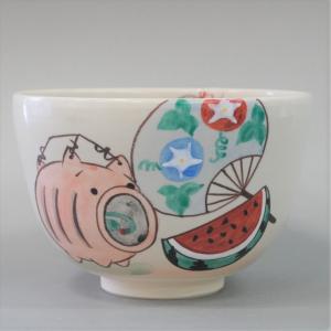 ys7379111; 古曽部焼 寒川義崇造 鉄絵人物文茶碗（共箱）【道